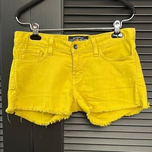 Lucky Brand Riley Shorts, Low Rise Chartreuse Goldy Yellow Denim Shorts, Size 26